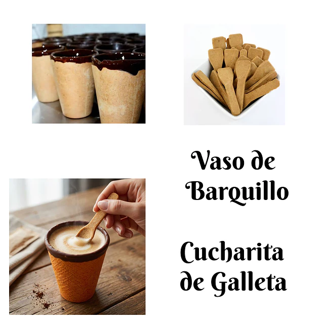 Vasos Shot de Barquillos con Relleno de Chocolate Semi Amargo Comestibles + Cucharita de Galleta