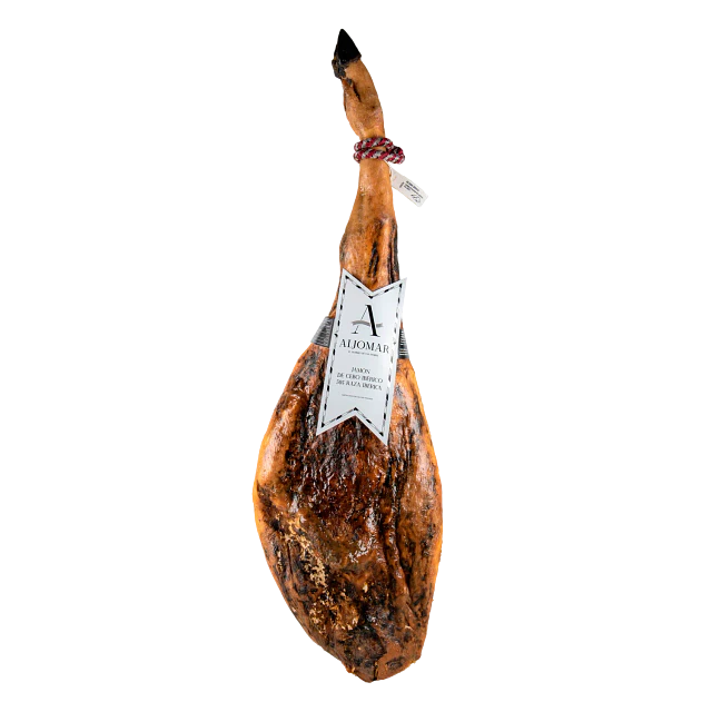 JAMÓN DE CEBO IBÉRICO 50% RAZA IBÉRICA 8 Kg CON ATRIL Y CUCHILLO EN CAJA DE REGALOS.