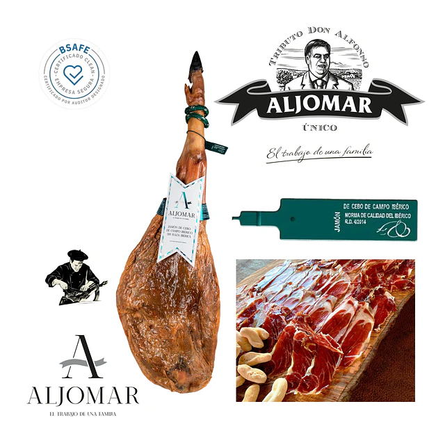 JAMON DE CEBO DE CAMPO IBÉRICO 50% RAZA IBÉRICA 8 Kg CON ATRIL Y CUCHILLO EN CAJA DE REGALOS