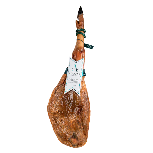 JAMON DE CEBO DE CAMPO IBÉRICO 50% RAZA IBÉRICA 8 Kg CON ATRIL Y CUCHILLO EN CAJA DE REGALOS