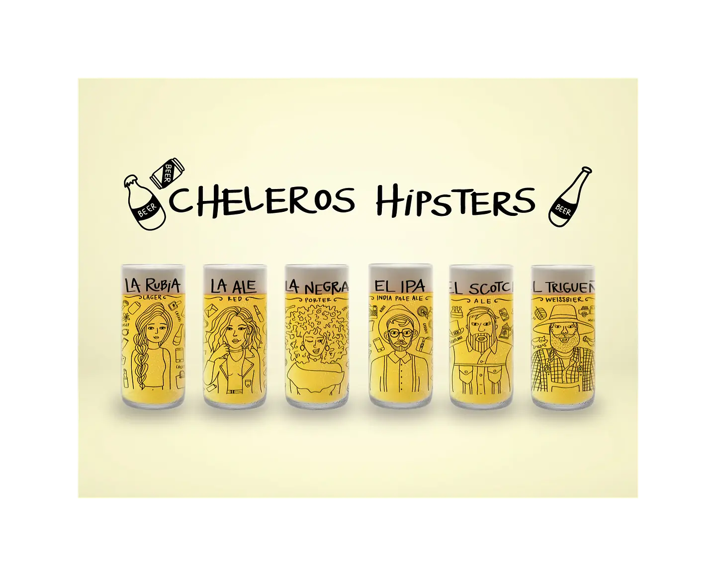 Cheleros Hipsters - Juego de 6 Vasos - 500 ml 1