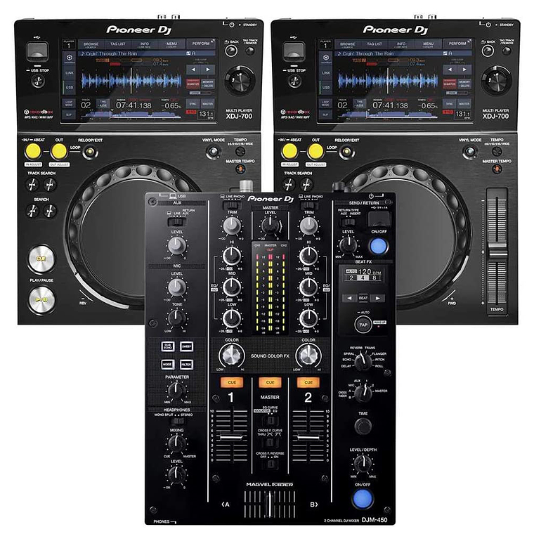 Pioneer DJ XDJ 700 (2 Piezas) + Pioneer DJM 450 Cabina Completa 3