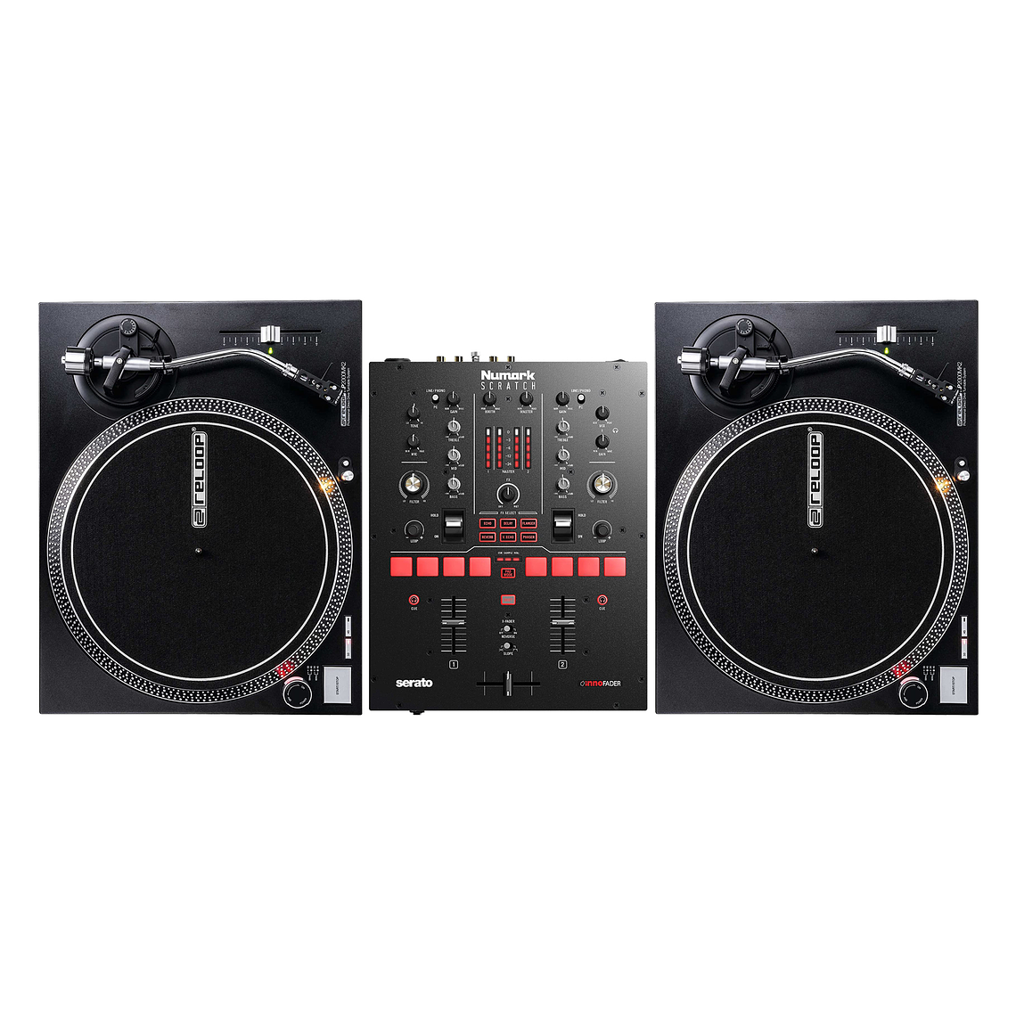 Reloop 2000 MK2 (2 Piezas) + Numark Scratch (De Regalo Serato Vinyl Time Code) Cabina Completa 2
