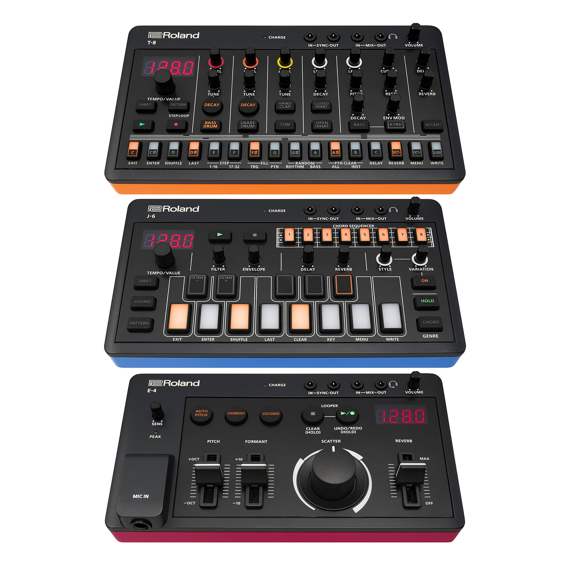 Roland Aira Bundle Series E-4 Procesador de Voz y Looper + J-6 Chord Sintetizador Sequenciador + T-8 Beat Drum Machine Sequenciador de Baterías 4