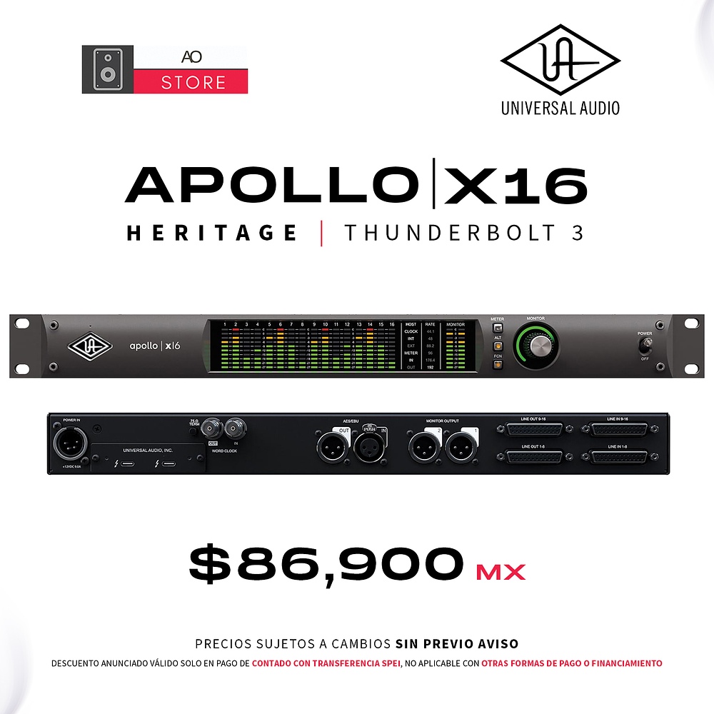 Universal Audio Apollo X16 Heritage Thunderbolt 3 Interfaz De Audio 1