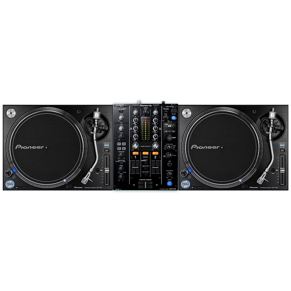 Pioneer PLX 1000 Tornamesa Para Dj (2 Piezas) + Pioneer DJM 450 Mezcladora Para Dj + De Regalo Pioneer Dj RB VD2 CL Vinilos de Control 3