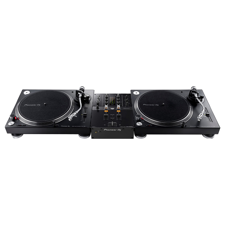 Pioneer DJ PLX 500 Tornamesa para DJ (2 Piezas) + DJM 250 Mk2 Mezcladora para DJ + De Regalo Pioneer DJ RB VD2 Vinilos de Control Cabina Completa 3