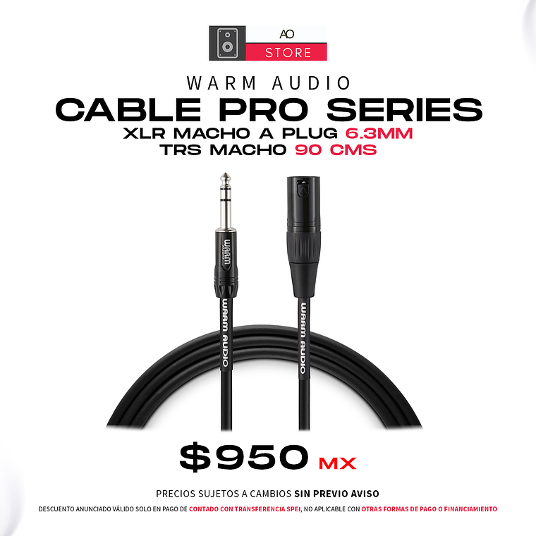 Warm Audio Cable Pro Series XLR Macho a Plug 6.3mm TRS Macho 90 cm 1