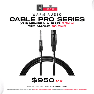 Warm Audio Cable Pro Series XLR Hembra a Plug 6.3mm TRS Macho 90 cm