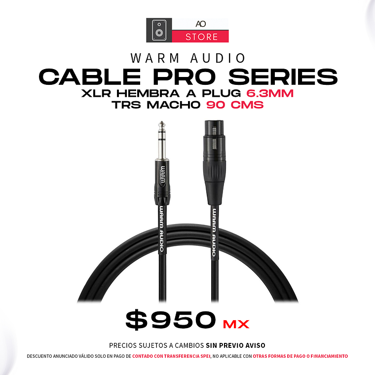 Warm Audio Cable Pro Series XLR Hembra a Plug 6.3mm TRS Macho 90 cm 1