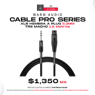 Warm Audio Cable Pro Series XLR Hembra a Plug 6.3mm TRS Macho 1.8 Metros