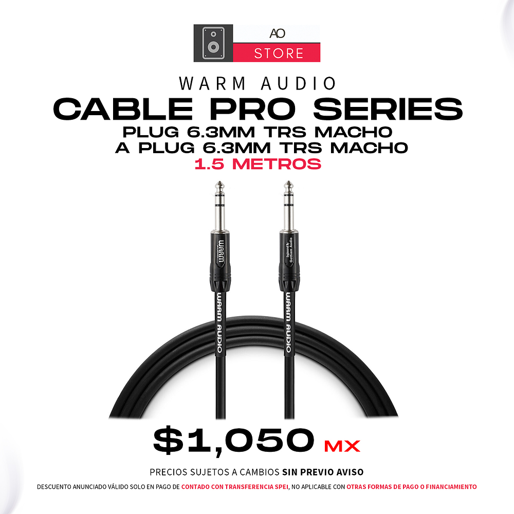 Warm Audio Cable Pro Series Plug 6.3mm TRS Macho a Plug 6.3mm TRS Macho 1.5 Metros 
