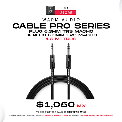 Warm Audio Cable Pro Series Plug 6.3mm TRS Macho a Plug 6.3mm TRS Macho 1.5 Metros