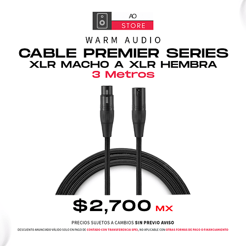 Warm Audio Cable Premier Series XLR Macho a XLR Hembra 3 Metros