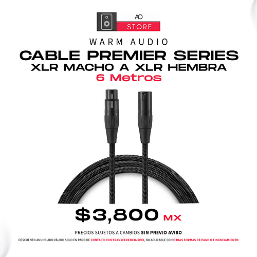 Warm Audio Cable Premier Series XLR Macho a XLR Hembra 6 Metros
