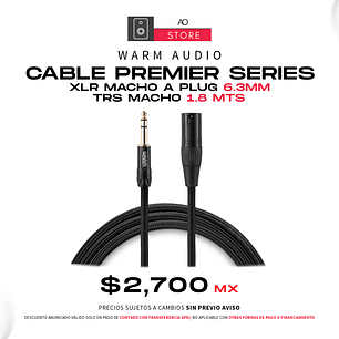 Warm Audio Cable Premier Series XLR Macho a Plug 6.3mm TRS Macho 1.8 Metros