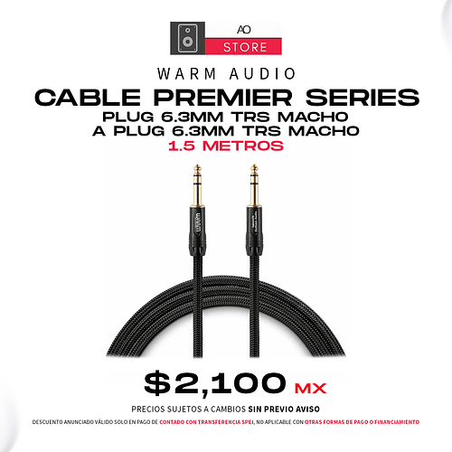 Warm Audio Cable Premier Series Plug 6.3mm TRS Macho a Plug 6.3mm TRS Macho 1.5 Metros