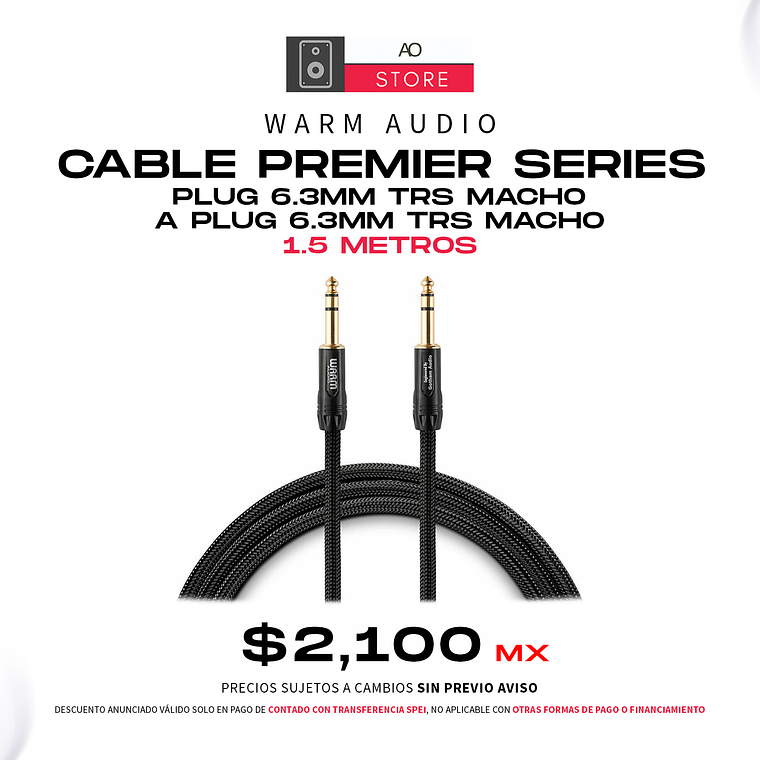 Warm Audio Cable Premier Series Plug 6.3mm TRS Macho a Plug 6.3mm TRS Macho 1.5 Metros 1