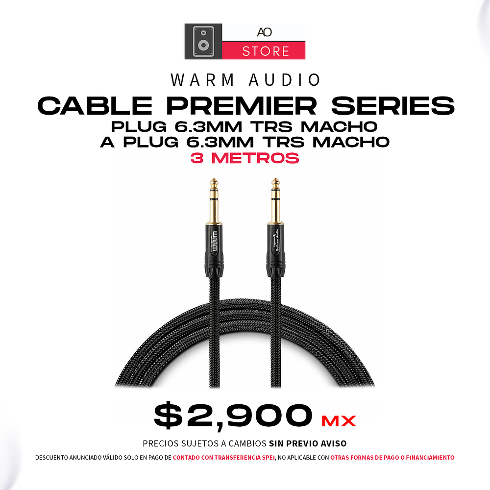 Warm Audio Cable Premier Series Plug 6.3mm TRS Macho a Plug 6.3mm TRS Macho 3 Metros 