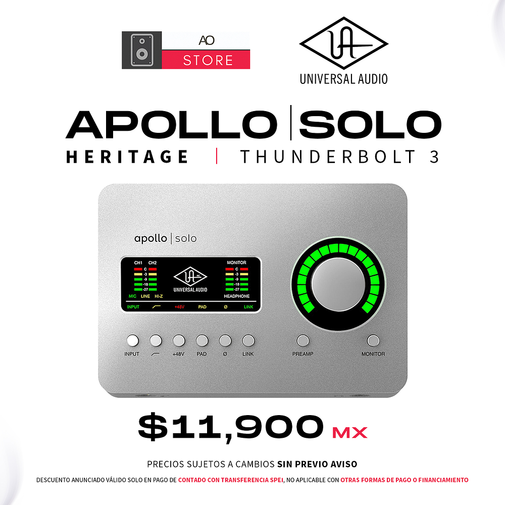 Universal Audio Apollo Solo Heritage Thunderbolt 3 Interfaz de Audio 1