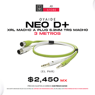 Oyaide Neo D+ XLR Macho a Plug 6.3mm TRS Macho 3 Metros (Par)
