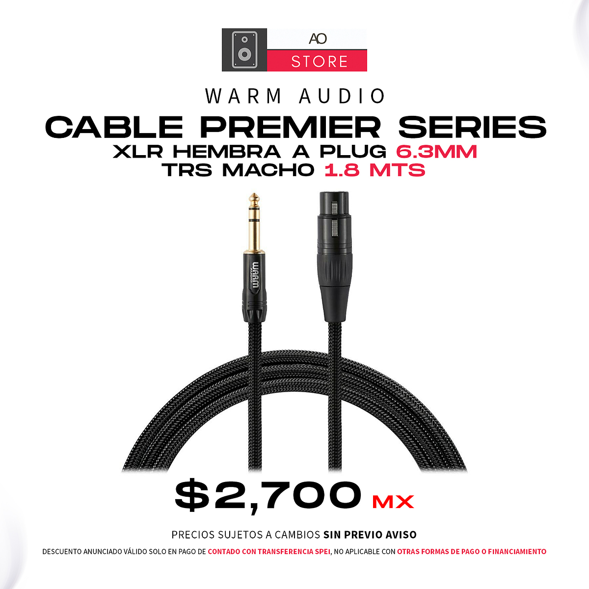 Warm Audio Cable Premier Series XLR Hembra a Plug 6.3mm TRS