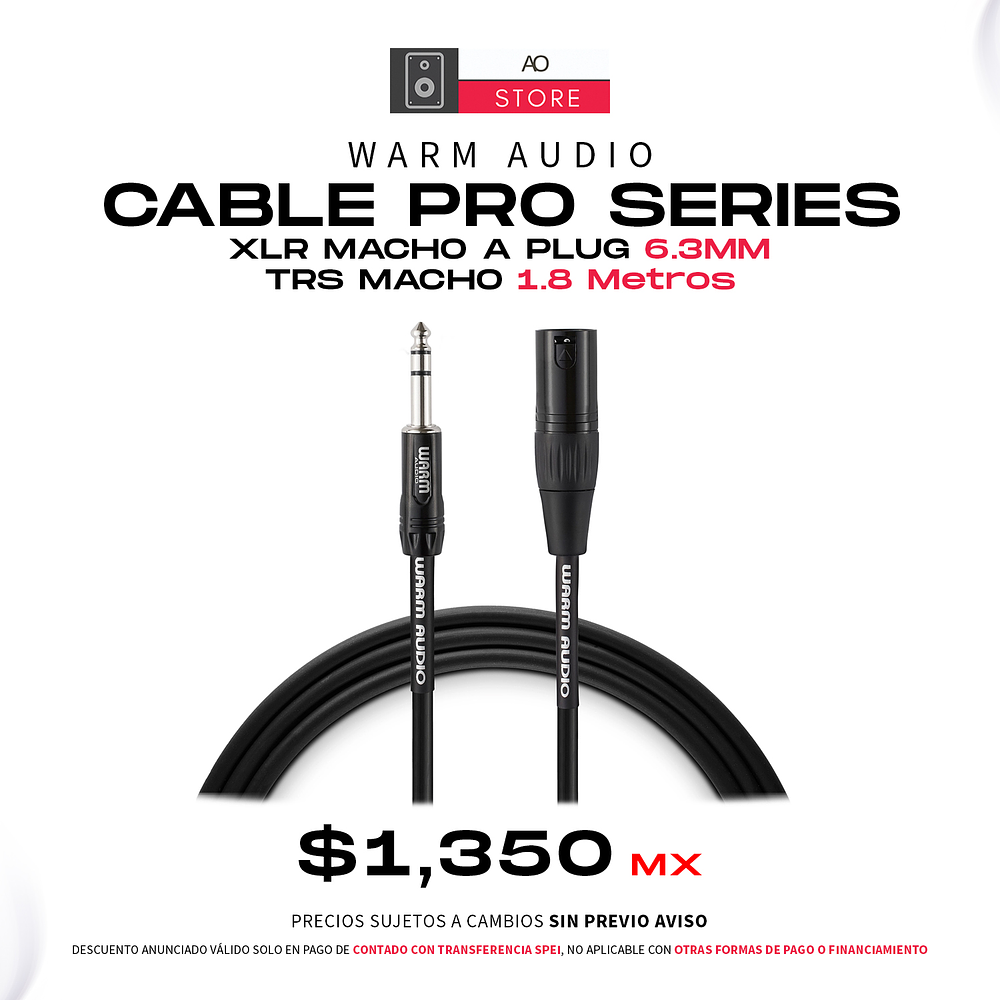Warm Audio Cable Pro Series XLR Macho a Plug 6.3mm TRS Macho 1.8 Metros 