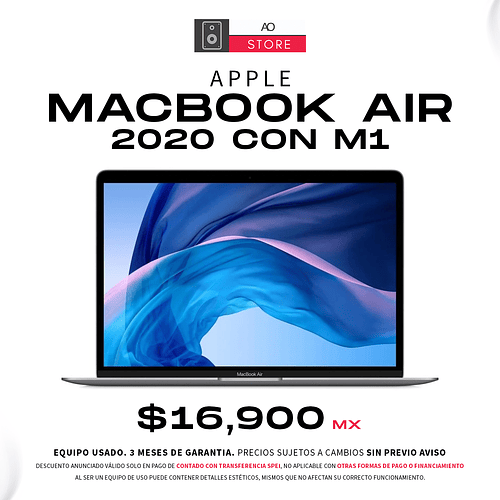 Apple Macbook Air 2020 con M1 Laptop Usado