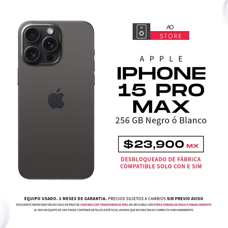 IPHONE 15 PRO MAX 256gb Color negro o Blanco Equipo Usado 1