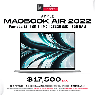 Apple MacBook Air 2022 M2, 256GB SSD, 8GB RAM, Pantalla 13
