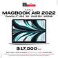 Apple MacBook Air 2022 M2, 256GB SSD, 8GB RAM, Pantalla 13