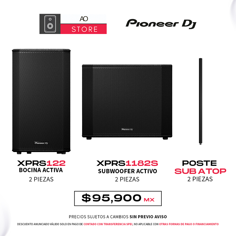 Pioneer DJ XPRS122 Bocina Activa (2 Piezas) + Pioneer DJ XPRS1182S Subwoofer Activo (2 Piezas) + Poste Sub A Top (2 piezas) Sistema de Audio  1