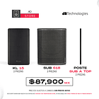 dB Technologies KL 15 Bocina Activa (2 piezas) + dB Technologies Sub 618 Subwoofer Activo (2 piezas), Poste Sub A Top (2 piezas) Sistema de Audio 1