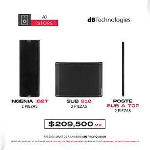 dB Technologies Ingenia IG2T Bocina Activa (2 piezas) + dB Technologies Sub 918 Subwoofer Activo (2 piezas), Poste Sub A Top (2 piezas) Sistema de Alto Desempeño