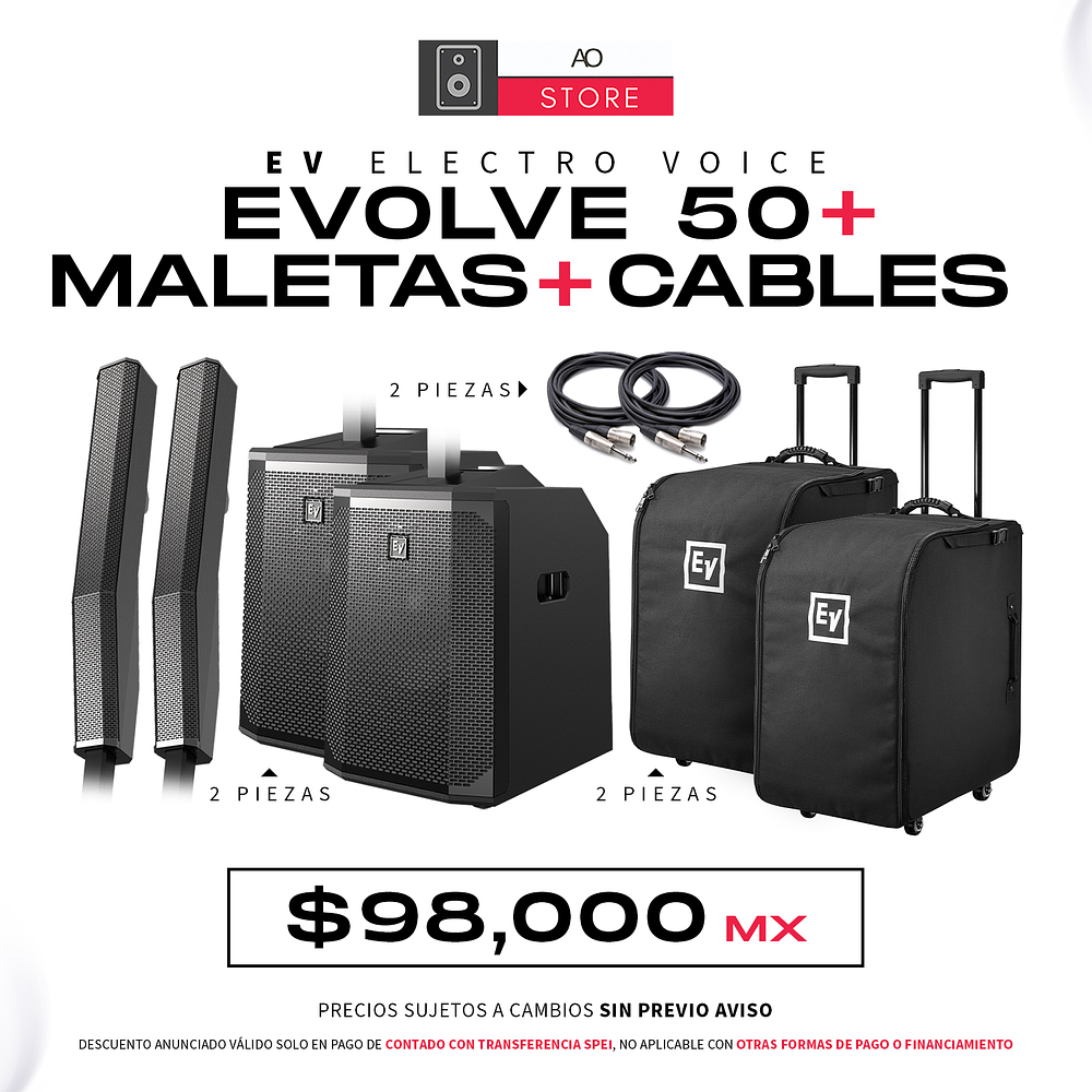 EV Electro Voice Evolve 50 (Par) + Malentines con Ruedas (Par) + Cables (Par) 1