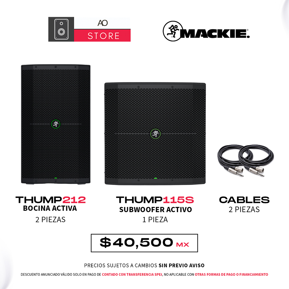 Mackie Thump212 Bocina Activa (2 piezas) + Mackie Thump115S Subwoofer Activo (1 pieza) + Cables (Par)  1