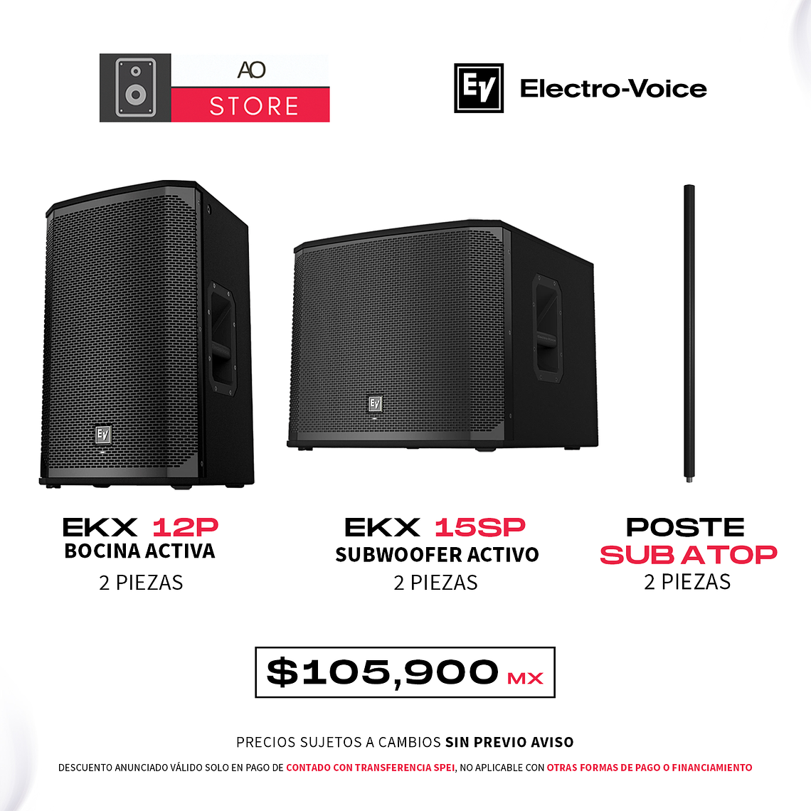 EV Electro Voice EKX 15SP Subwoofer Activo 2 Piezas + EKX 12P Bocina Activa 2 Piezas + Poste Sub A Top 2 piezas 1