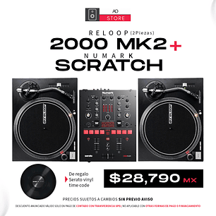 Reloop 2000 MK2 (2 Piezas) + Numark Scratch (De Regalo Serato Vinyl Time Code) Cabina Completa