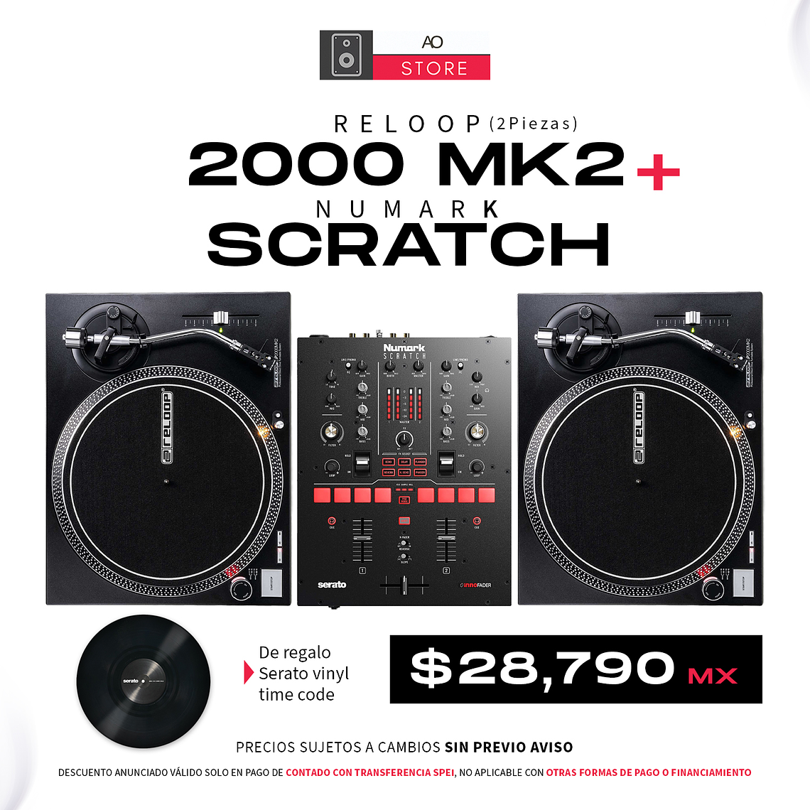 Reloop 2000 MK2 (2 Piezas) + Numark Scratch (De Regalo Serato Vinyl Time Code) Cabina Completa 1