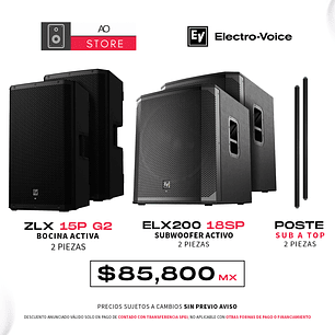 EV Electro Voice Zlx 15P G2 Bocina Activa (2 Piezas) + Elx200 18SP Subwoofer Activo (2 Piezas) + Poste Sub A Top (2 piezas)