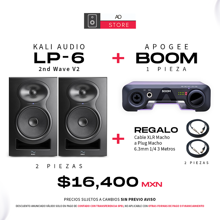 Kali Audio LP 6 Second Wave V2 Monitores de Estudio (El Par) + Apogee Boom Interfaz de Audio + De Regalo Cable XLR Macho a Plug Macho 6.3 mm 1/4 3 Metros (2Pz) 1