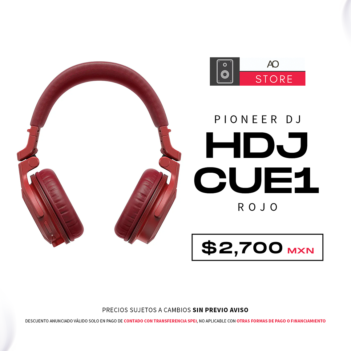 Pioneer DJ HDJ CUE1 BT Rojo Audífonos Profesionales 1