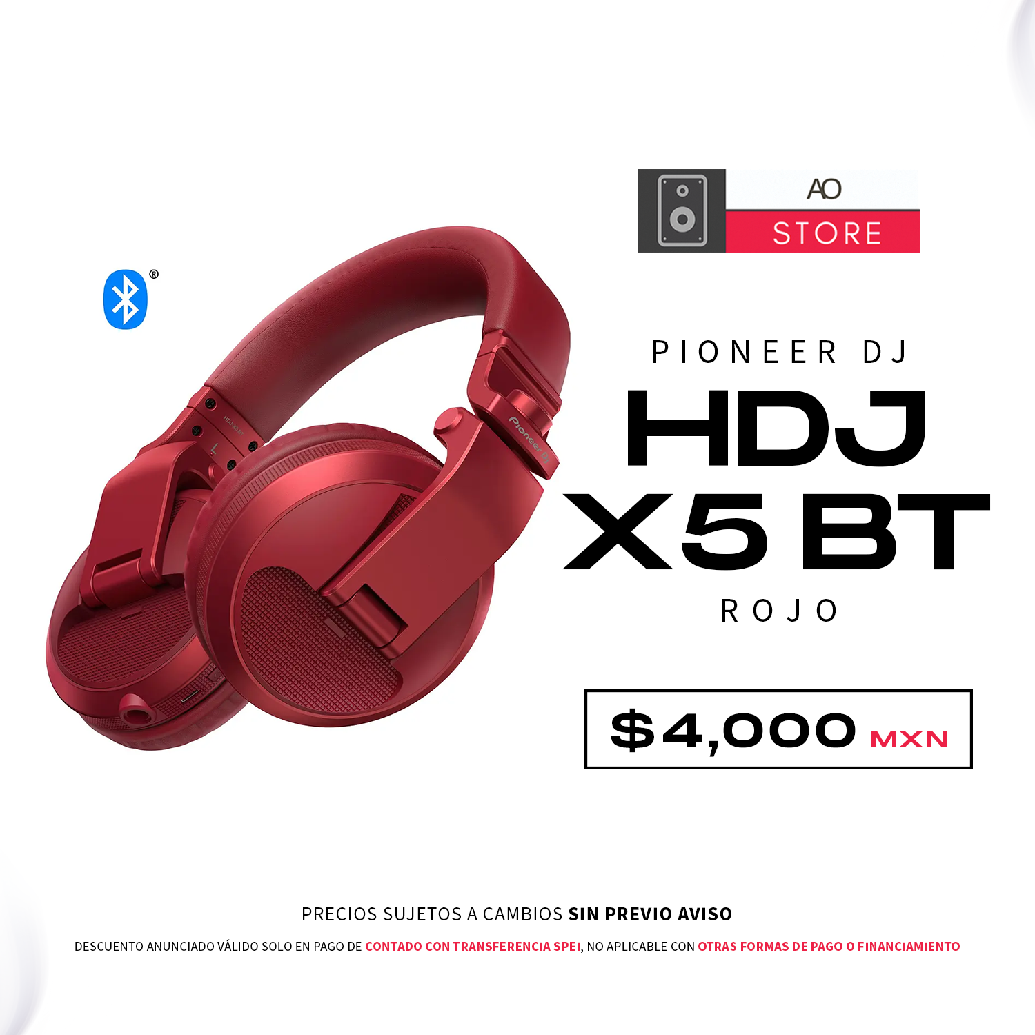 Pioneer DJ HDJ X5 BT Rojo Audífonos Profesionales