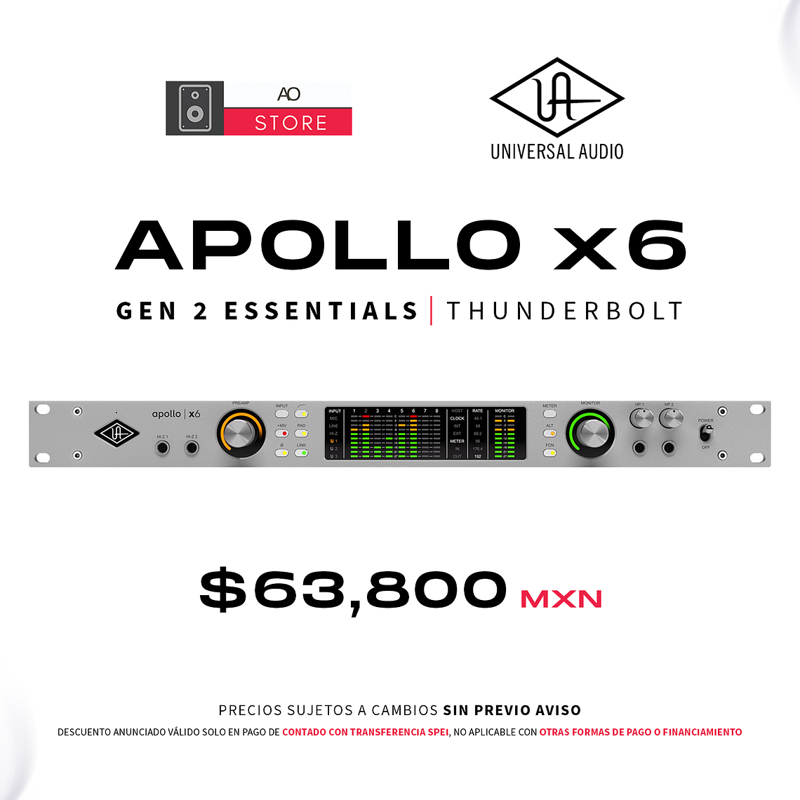 Universal Audio Apollo x6 Gen 2 Essentials+ Edition Thunderbolt Interfaz De Audio 1