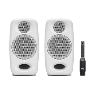 IK Multimedia iLoud Micro Monitor Pro Compact White Monitores de Estudio (2 Piezas) con Micrófono ARC de Calibración