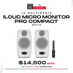 IK Multimedia iLoud Micro Monitor Pro Compact White Monitores de Estudio (2 Piezas) con Micrófono ARC de Calibración