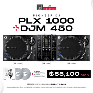 Pioneer DJ PLX 1000 (2 Piezas) + Pioneer DJ DJM 450 + De Regalo Pioneer DJ RB VD2 Cabina Completa