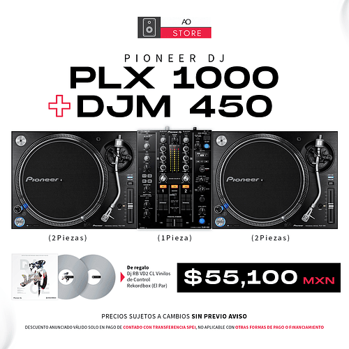 Pioneer DJ PLX 1000 (2 Piezas) + Pioneer DJ DJM 450 + De Regalo Pioneer DJ RB VD2 Cabina Completa