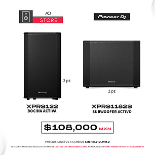 Pioneer DJ XPRS122 (2 Piezas) + Pioneer DJ XPRS1182S (2 Piezas) Sistema de Audio Activo