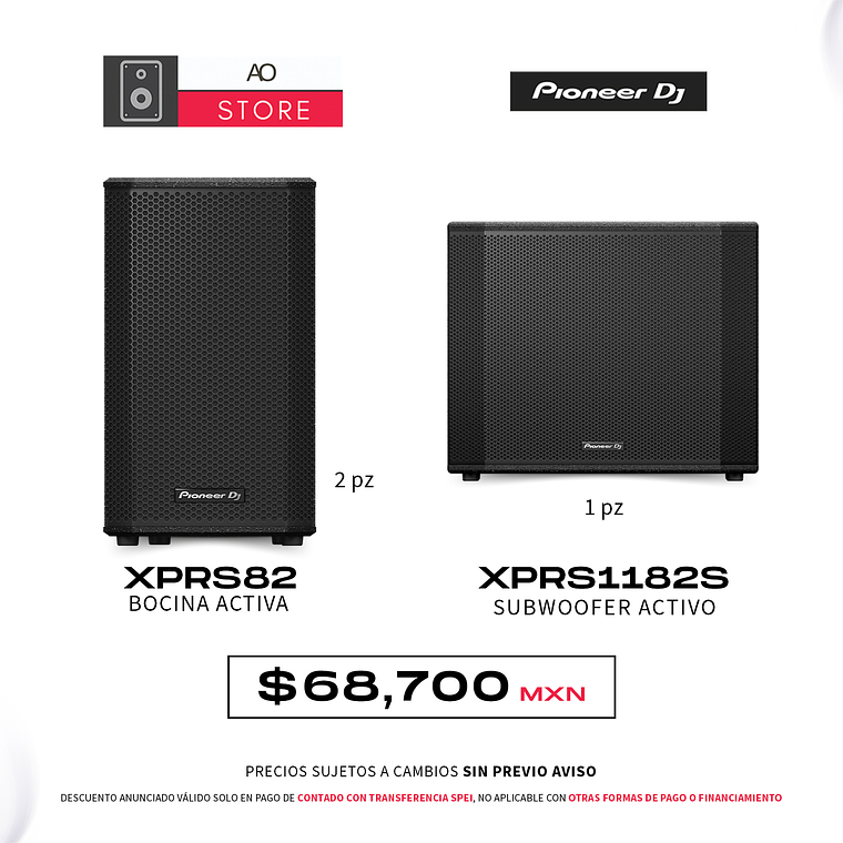 Pioneer DJ XPRS82 (2 Piezas) + Pioneer DJ XPRS1182S Sistema de Audio Activo 1